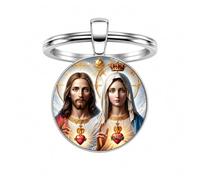 Portachiavi, gioiello da borsa cabochon Gesù Cristo e Santa Maria sacra cuore, amore e pace.