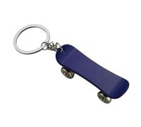 Portachiavi, gioiello da skateboard blu e argento in acciaio.