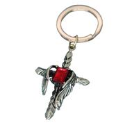 Portachiavi gotico punk con zirconi rossi, portale drago, croce, Bronzo antico, S