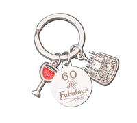 Portachiavi in Acciaio Inox 60° Compleanno - Portafortuna Creativo per Donne e Uomini, Argento, 25 mm