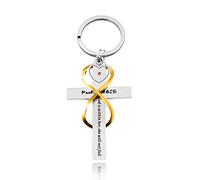 Portachiavi in acciaio inox con simbolo dell'infinito, con semi di senape, God is Within Her She Will Not Fall Christian Bible Keychain, Seme del cuore, Medium