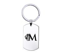 Portachiavi in acciaio inox - Lettera con Fiore - M, Argento