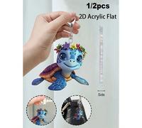 Portachiavi in acrilico a forma di tartaruga colorata, ornamento per borsa 2D con corona di fiori, cinturino ruotabile, pendente decorativo per auto in acrilico, portachiavi/decorazione per borsa a fo