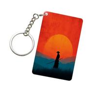 Portachiavi in acrilico con silhouette di samurai minimalista, portachiavi alla moda, catene in acrilico per auto, per uomo e donna