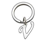 Portachiavi in argento con lettera dell'alfabeto, da donna e da uomo A B C D E F G H I J K L M N O P Q R S T U V W X Y Z (V)