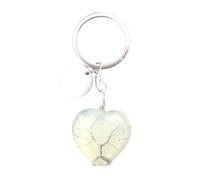 Portachiavi In Cristallo Opale Naturale Per Donna Argento, Portachiavi Con Ciondolo A Cuore Punto Di Guarigione Portachiavi In Cristallo Per Auto Etichetta Decorativa Per Ragazze Uomini Rega