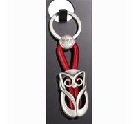 Portachiavi in in acciaio con incisione GUFO modelli con cinturino ROSSO colori H 10cm in scatola regalo , bomboniera argento