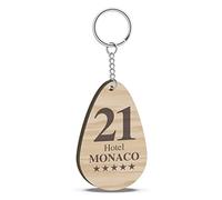 Portachiavi in Legno a forma di goccia per Hotel o b&b con numero stanza personalizzabile (5 cm x 8 cm)
