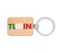 Portachiavi in legno con bandiera Torino, souvenir da viaggio, targhetta per cani, accessorio portachiavi