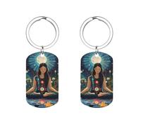 Portachiavi in metallo con scritta in lingua inglese "Seven chakra", per meditazione, yoga, meditazione, etichette personalizzate, con anello, regali