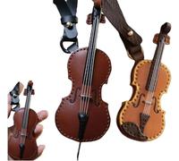 Portachiavi in pelle artigianale con violino e violoncello, portachiavi in miniatura con strumento musicale in miniatura, portachiavi vintage in pelle, violoncello in legno con supporto, strumento