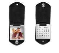 Portachiavi in pelle con foto personalizzata Portachiavi per uomo Donna Calendario Data Alskafashion Portachiavi Portafoto Testo Inciso Compleanno Amore Regalo Anniversario di matrimonio (Nero)