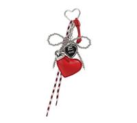 Portachiavi in pelle PU alla moda con perle e fiocco portachiavi per auto a forma di cuore intrecciato borsa decorazione ciondolo donna uomo regalo portachiavi per il suo compleanno, Rosso, Taglia