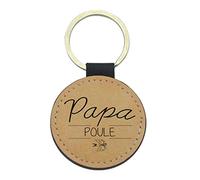 Portachiavi in pelle vegana marrone - Regalo festa del papà - Stampa citazione Papa Gallina - Ref334, marrone, 5