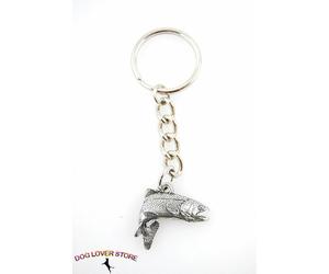 Portachiavi In Peltro Con Trota Arcobaleno Che Salta