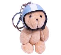 Portachiavi in peluche peluche con cappello da motociclista, accessorio per giocattoli con pelliccia carina, ciondolo per bambola animale morbido per zaino, borsa, specchio per auto, a, Se référer au