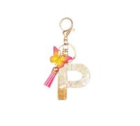 Portachiavi in resina alfabeto A-Z in lamina di oro bianco con nappe a farfalla per le donne, portachiavi con lettera iniziale accessori per borse ciondoli, P, taglia unica