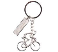 Portachiavi inciso con ciclista - Portachiavi in metallo argentato con ciclista e testo da incidere sulla targhetta - Accessorio personalizzato per le chiavi della bicicletta