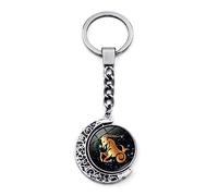 Portachiavi Luminoso A 12 Costellazioni - Portachiavi Cabochon In Vetro Con Luna Rotante A Doppio Lato Alla Moda, Leone Vergine Bilancia Scorpione Sagittario Segni Zodiacali Portachiavi Gioielli, Cap