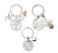 Portachiavi Maestra - Set di 3 Portachiavi Eleganti per Insegnanti, Confezione Regalo, Idea Regalo per la Fine dell'Anno, Festa della Maestra, Scuola, Colori Vivi, Materiale Resistente
