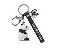 Portachiavi Makio Funny Panda con anello in metallo e moschettone per portare le chiavi o appendere allo zaino o alla borsa. Portachiavi animali I Want You con gancio per zaini e astucci