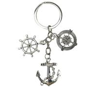 Portachiavi Marinaio con Timone e Ancora - Portachiavi Capitano di Barca con Timone, Ancora e Rosa dei Venti o Bussola - Accessorio per amanti dell'avventura, Marinai - Portachiavi unisex uomo e