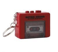Portachiavi mini registratore a nastro retrò, lettore portatile di microcassette con musica, registra parole d'amore, musica o altri suoni, ornamento per zaini, borse (rosso)
