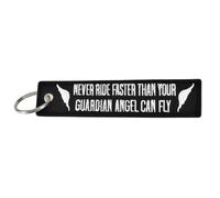 Portachiavi Moto e Auto Originale in Tessuto 'Never Ride Faster Than Your Guardian Angel Can Fly' - Accessori Moto, Nero
