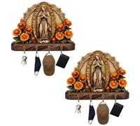 Portachiavi multifunzionale in legno per la casa, supporto multifunzionale in legno piatto 2D a tema Comunione con 4 ganci, decorazione religiosa in stile rustico per familiari e amici (2PCs)