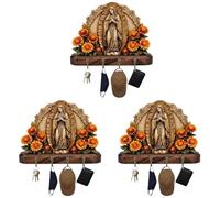 Portachiavi multifunzionale in legno per la casa, supporto multifunzionale in legno piatto 2D a tema Comunione con 4 ganci, decorazione religiosa in stile rustico per familiari e amici (3PCs)