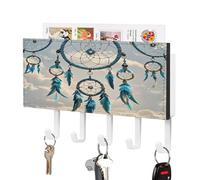 Portachiavi Native Dream Catcher da parete, portachiavi decorativo per chiavi e posta con 5 ganci, montaggio a parete a foratura, appendiabiti per chiavi per porte e pareti, mensola d'ingresso c