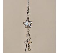 Portachiavi originale con grande stella argentata e pompon in stile Y2K, ciondolo carino a forma di stella con pompon e fiocco, portacard, cordino per telefono, portachiavi, charm per telefono, charm 