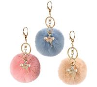 Portachiavi peloso con pompon, 3 pezzi, con ciondolo a forma di ballerina e ciondolo a forma di borsa