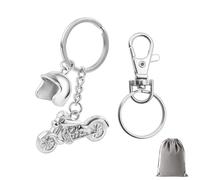 Portachiavi per casco da moto, regalo per uomini e donne - 3D mini moto e casco portachiavi in metallo, portachiavi portafortuna regalo per conducente, Argentato, Taglia unica