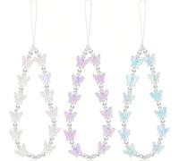 Portachiavi per cellulare a forma di farfalla con perle, regali per la mamma, la famiglia, gli amici, per il compleanno, per le vacanze, ciondolo per telefono contro la perdita rosa,Bianco,verde,Viola