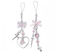 Portachiavi per cellulare - RNCYN - Farfalla e stella rosa fragola - Accessorio per cellulare - Plastica