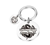 Portachiavi per giocatore con scritta "What Doesn't Kill You Gives You XP Nerdy Gift DM Gaming Gift RPG D20 Regalo Fans Gifts, Medio, Acciaio inossidabile,