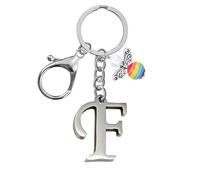 Portachiavi per uomini e donne, portachiavi in metallo con lettere dell'alfabeto personalizzate con ciondolo a forma di angelo, regalo di amicizia, portachiavi e portachiavi, regalo per il 18° (F)