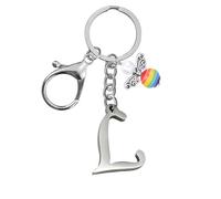 Portachiavi per uomini e donne, portachiavi in metallo con lettere dell'alfabeto personalizzate con ciondolo a forma di angelo, regalo di amicizia, portachiavi e portachiavi, regalo per il 18° (L)