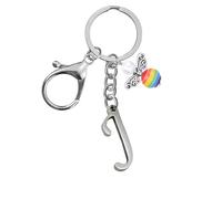 Portachiavi per uomini e donne, portachiavi in metallo con lettere dell'alfabeto personalizzate con ciondolo a forma di angelo, regalo di amicizia, portachiavi e portachiavi, regalo per il 18° (J)