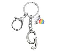 Portachiavi per uomini e donne, portachiavi in metallo con lettere dell'alfabeto personalizzate con ciondolo a forma di angelo, regalo di amicizia, portachiavi e portachiavi, regalo per il 18° (G)