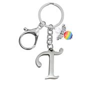 Portachiavi per uomini e donne, portachiavi in metallo con lettere dell'alfabeto personalizzate con ciondolo a forma di angelo, regalo di amicizia, portachiavi e portachiavi, regalo per il 18° (T)