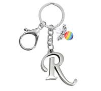 Portachiavi per uomini e donne, portachiavi in metallo con lettere dell'alfabeto personalizzate con ciondolo a forma di angelo, regalo di amicizia, portachiavi e portachiavi, regalo per il 18° (R)