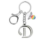 Portachiavi per uomini e donne, portachiavi in metallo con lettere dell'alfabeto personalizzate con ciondolo a forma di angelo, regalo di amicizia, portachiavi e portachiavi, regalo per il 18° (D)