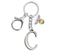 Portachiavi per uomini e donne, portachiavi in metallo con lettere dell'alfabeto personalizzate con ciondolo a forma di angelo, regalo di amicizia, portachiavi e portachiavi, regalo per il 18° (C)