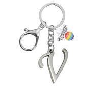 Portachiavi per uomini e donne, portachiavi in metallo con lettere dell'alfabeto personalizzate con ciondolo a forma di angelo, regalo di amicizia, portachiavi e portachiavi, regalo per il 18° (V)