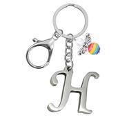 Portachiavi per uomini e donne, portachiavi in metallo con lettere dell'alfabeto personalizzate con ciondolo a forma di angelo, regalo di amicizia, portachiavi e portachiavi, regalo per il 18° (H)