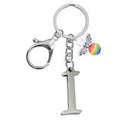 Portachiavi per uomini e donne, portachiavi in metallo con lettere dell'alfabeto personalizzate con ciondolo a forma di angelo, regalo di amicizia, portachiavi e portachiavi, regalo per il 18° (I)