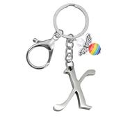 Portachiavi per uomini e donne, portachiavi in metallo con lettere dell'alfabeto personalizzate con ciondolo a forma di angelo, regalo di amicizia, portachiavi e portachiavi, regalo per il 18° (X)