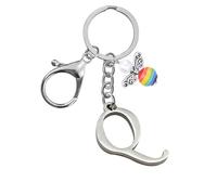 Portachiavi per uomini e donne, portachiavi in metallo con lettere dell'alfabeto personalizzate con ciondolo a forma di angelo, regalo di amicizia, portachiavi e portachiavi, regalo per il 18° (Q)